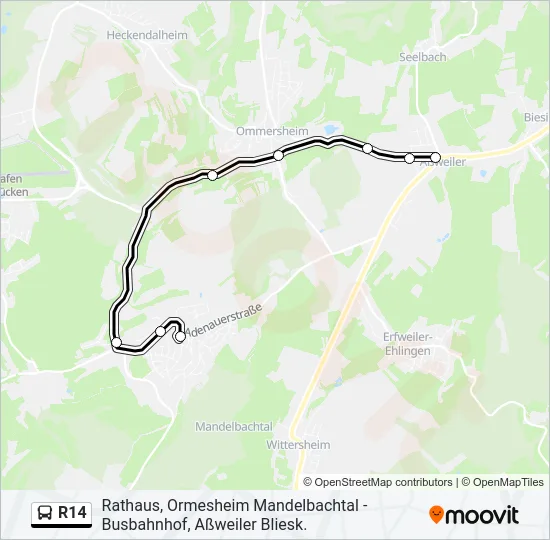 R14 Bus Line Map