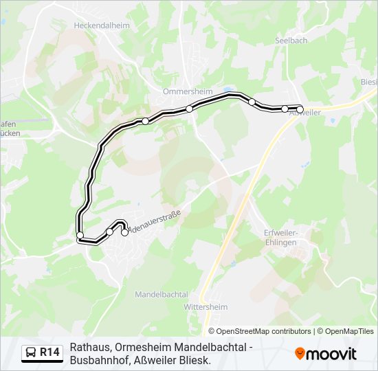 Автобус R14: карта маршрута