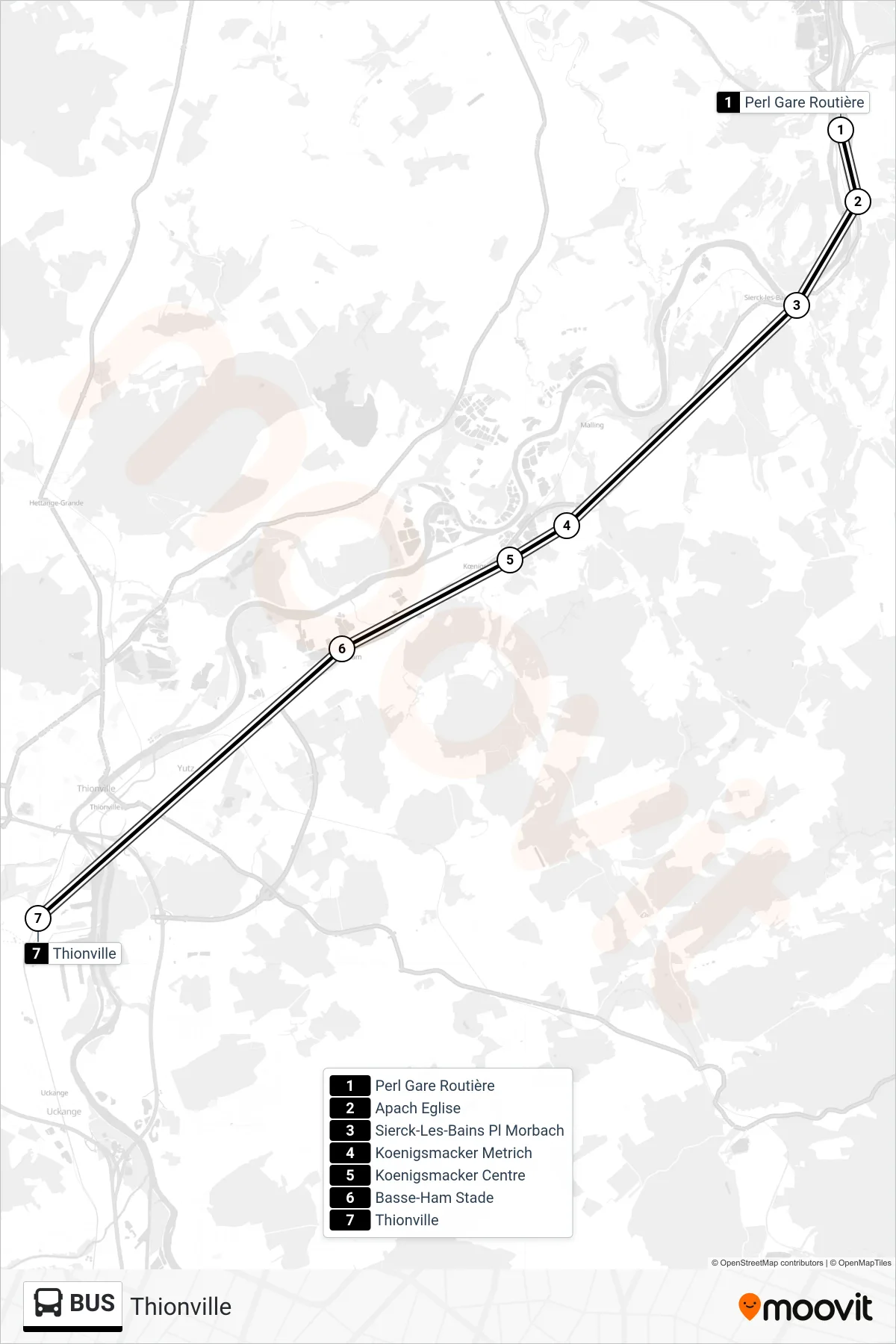 BUS bus Line (Thionville) route and stops on a map