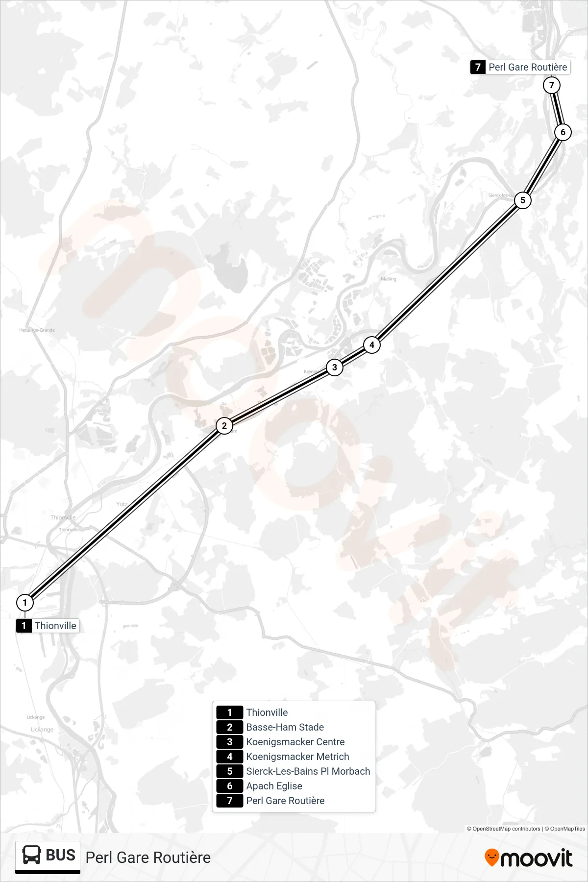 Linie BUS (Bus) Richtung Perl Gare Routière: Route und Haltestellen auf der Karte