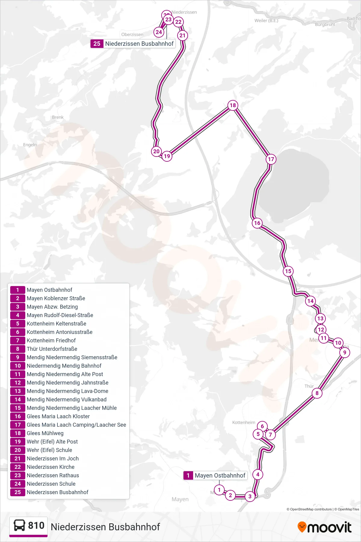 Linie 810 (Bus) Richtung Niederzissen Busbahnhof: Route und Haltestellen auf der Karte