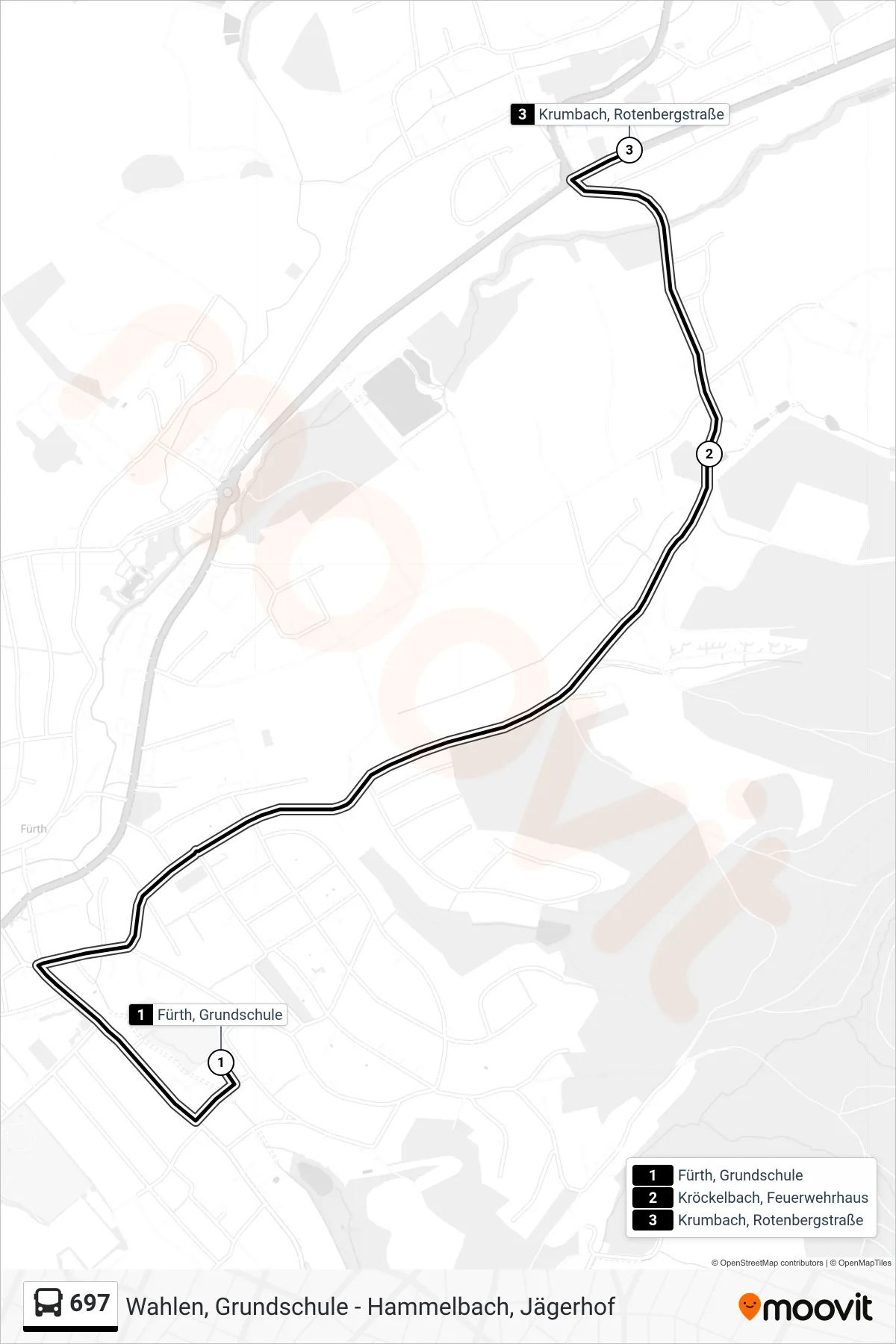 697 bus Line (Krumbach, Rotenbergstraße) route and stops on a map