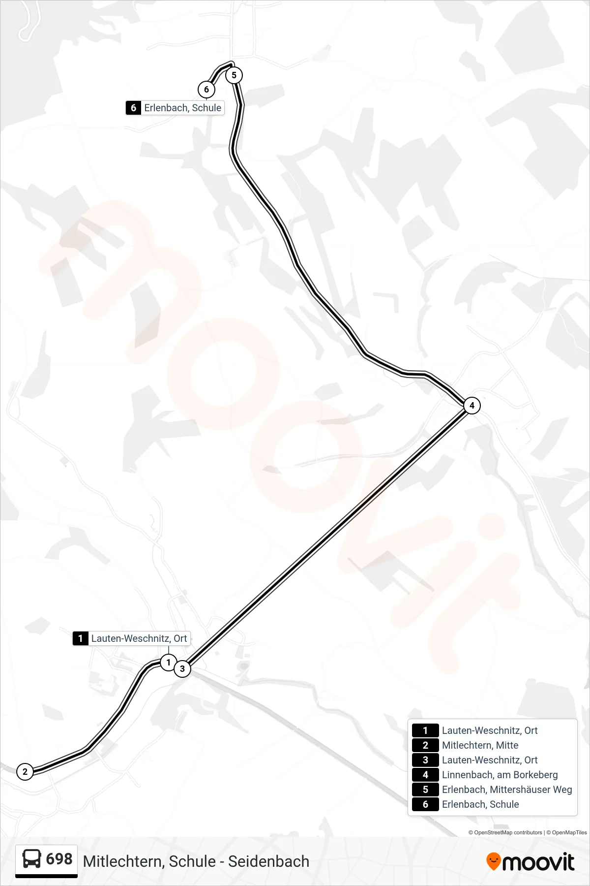 Linie 698 (Bus) Richtung Erlenbach, Schule: Route und Haltestellen auf der Karte