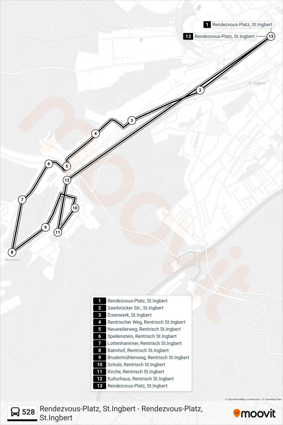 528 bus Line (Kulturhaus Rentrisch) route and stops on a map