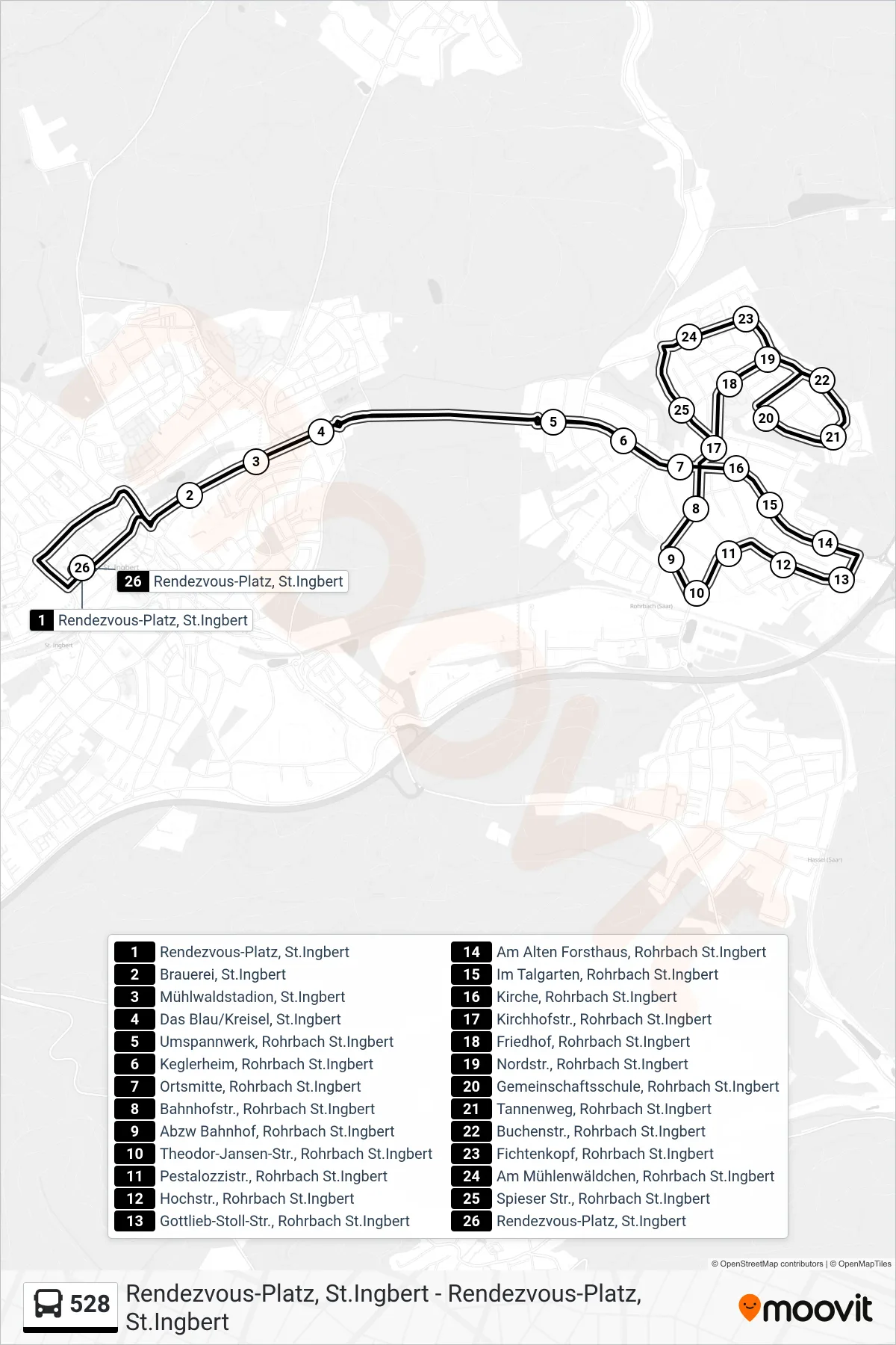 528 bus Line (Spieser Str. St. Ingbert) route and stops on a map