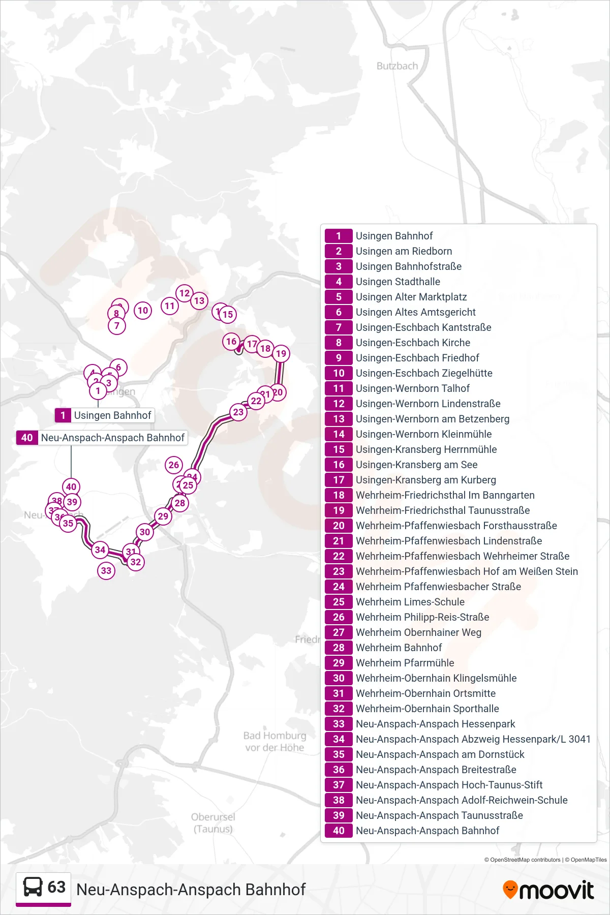 63 bus Line (Neu-Anspach-Anspach Bahnhof) route and stops on a map