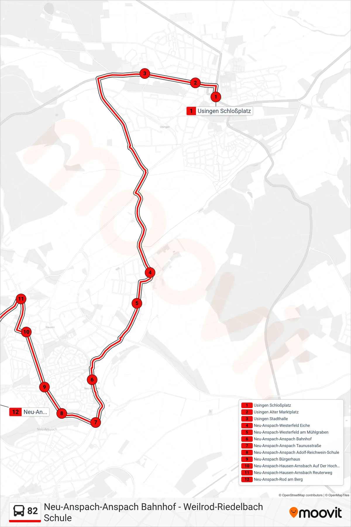 82 bus Line (Neu-Anspach-Rod am Berg) route and stops on a map