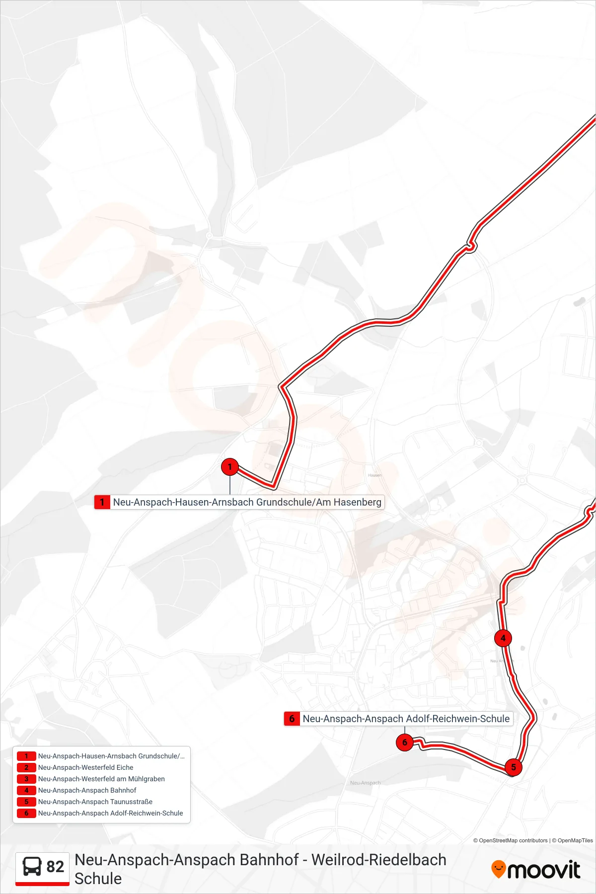 82 bus Line (Neu-Anspach-Anspach Adolf-Reichwein-Schule) route and stops on a map