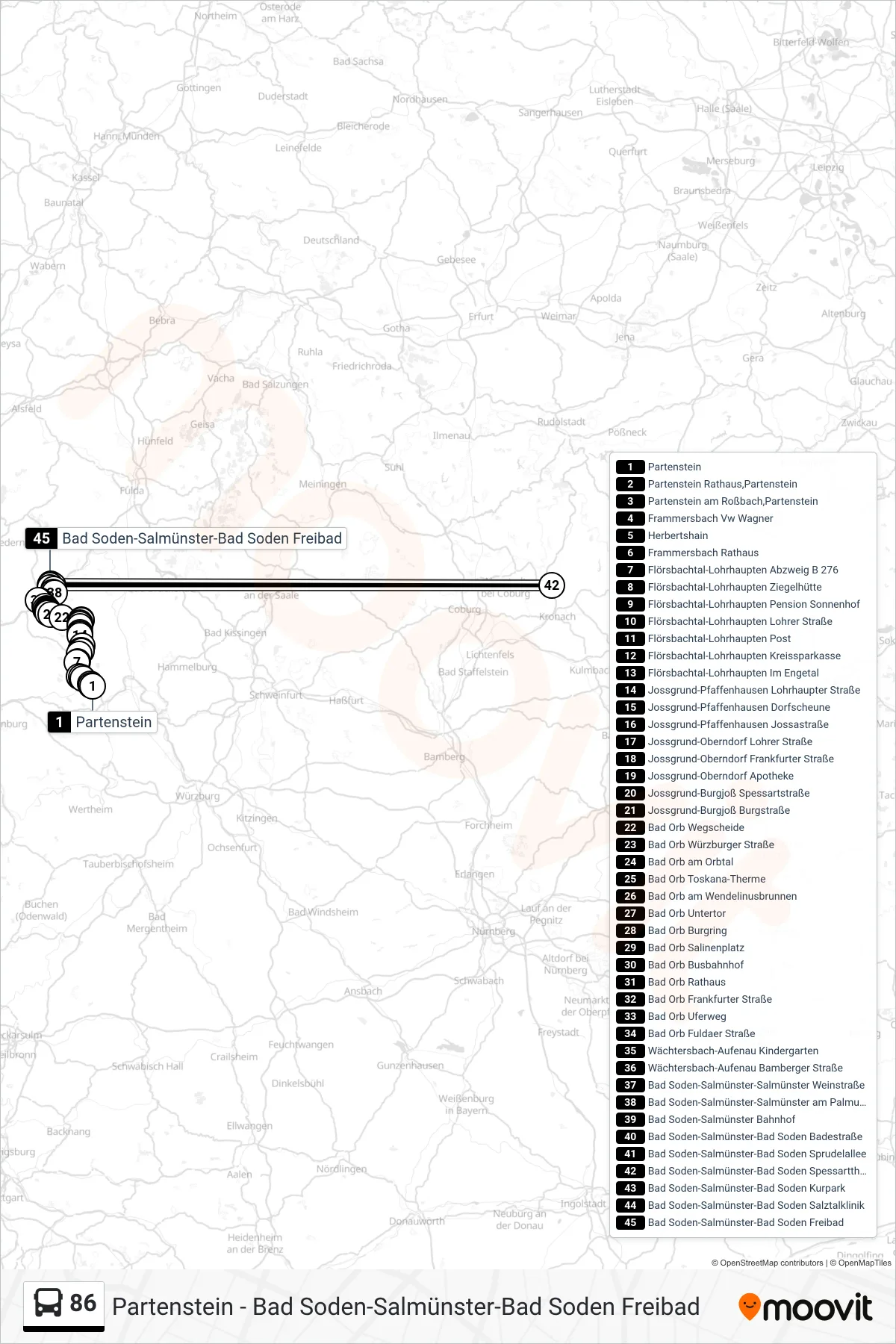 86 bus Line (Bad Soden) route and stops on a map