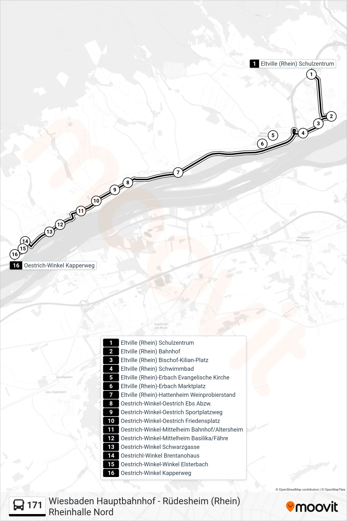 171 bus Line (Oestrich-Winkel Kapperweg) route and stops on a map