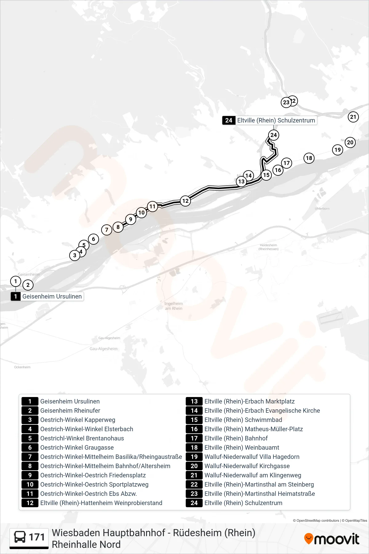 171 bus Line (Eltville (Rhein) Schulzentrum) route and stops on a map
