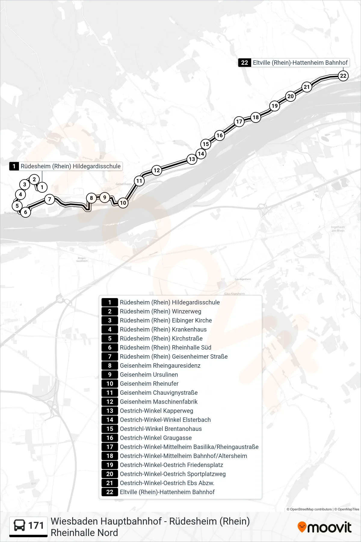171 bus Line (Eltville (Rhein)-Hattenheim Bahnhof) route and stops on a map