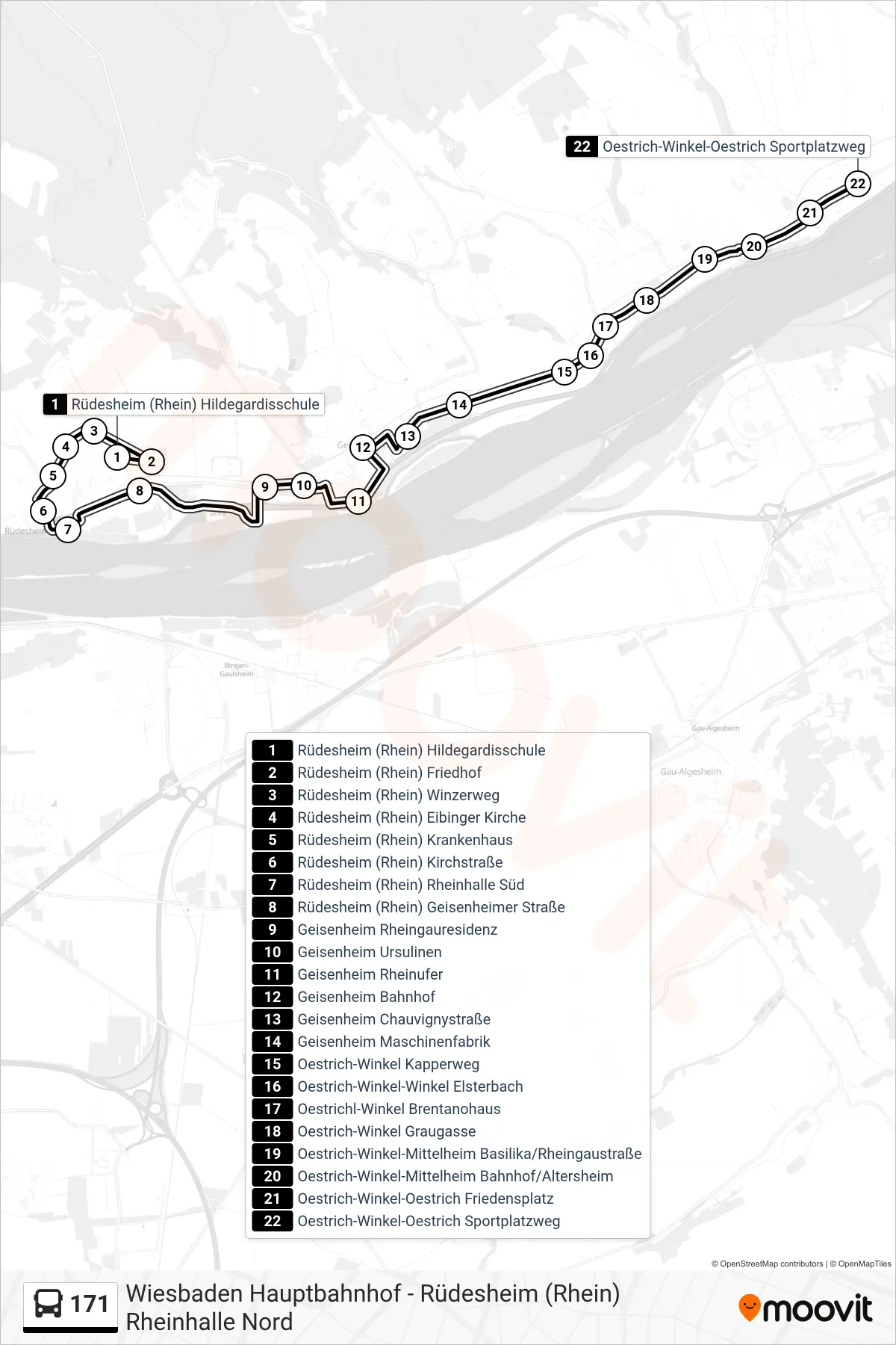 171 bus Line (Oestrich-Winkel-Oestrich Sportplatzweg) route and stops on a map