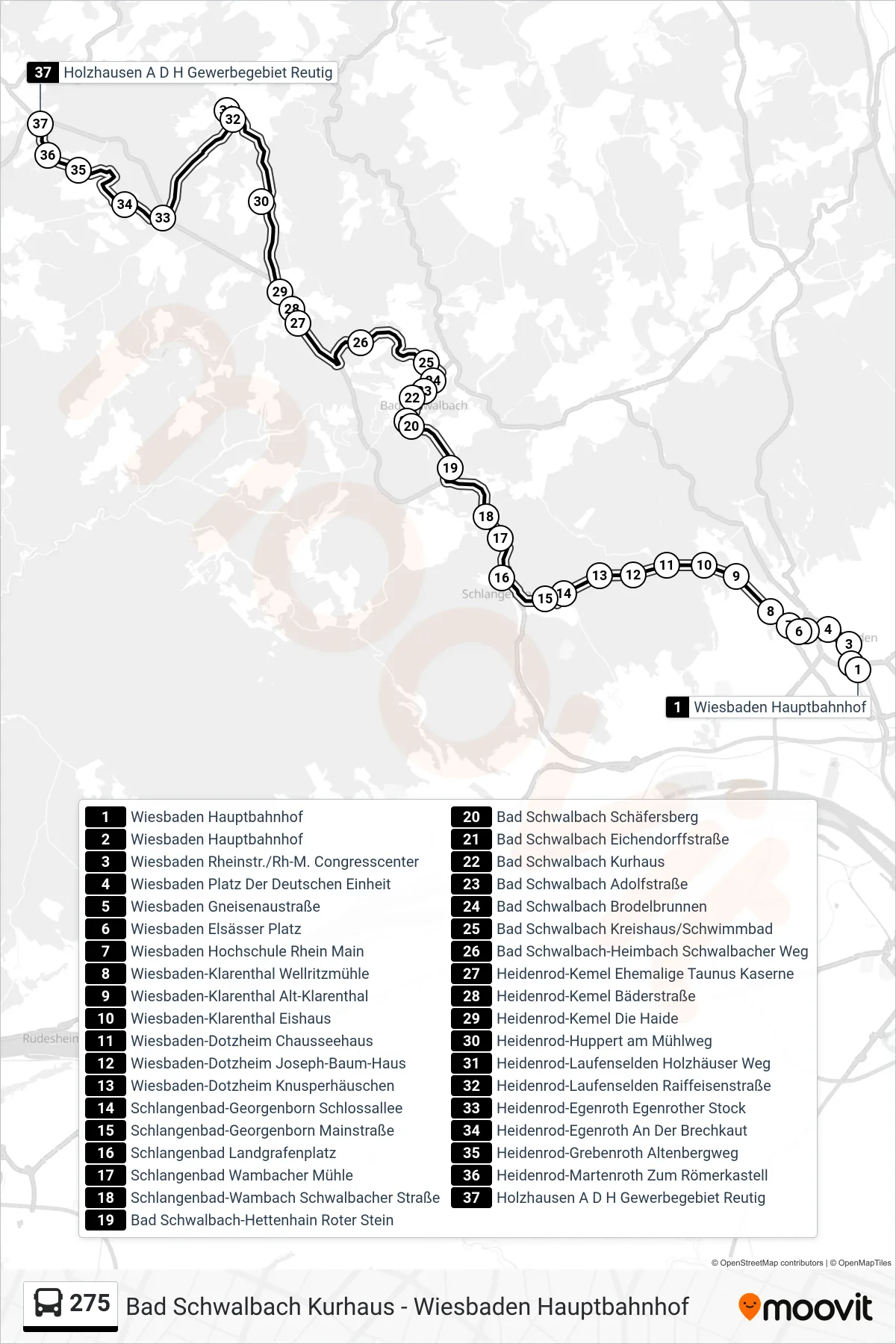 275 bus Line (Holzhausen A D H Gewerbegebiet Reutig) route and stops on a map
