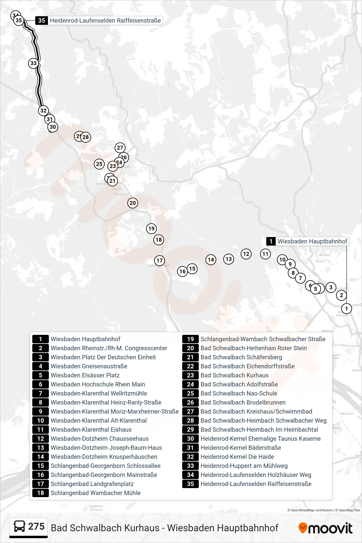 275 bus Line (Heidenrod-Laufenselden Raiffeisenstraße) route and stops on a map