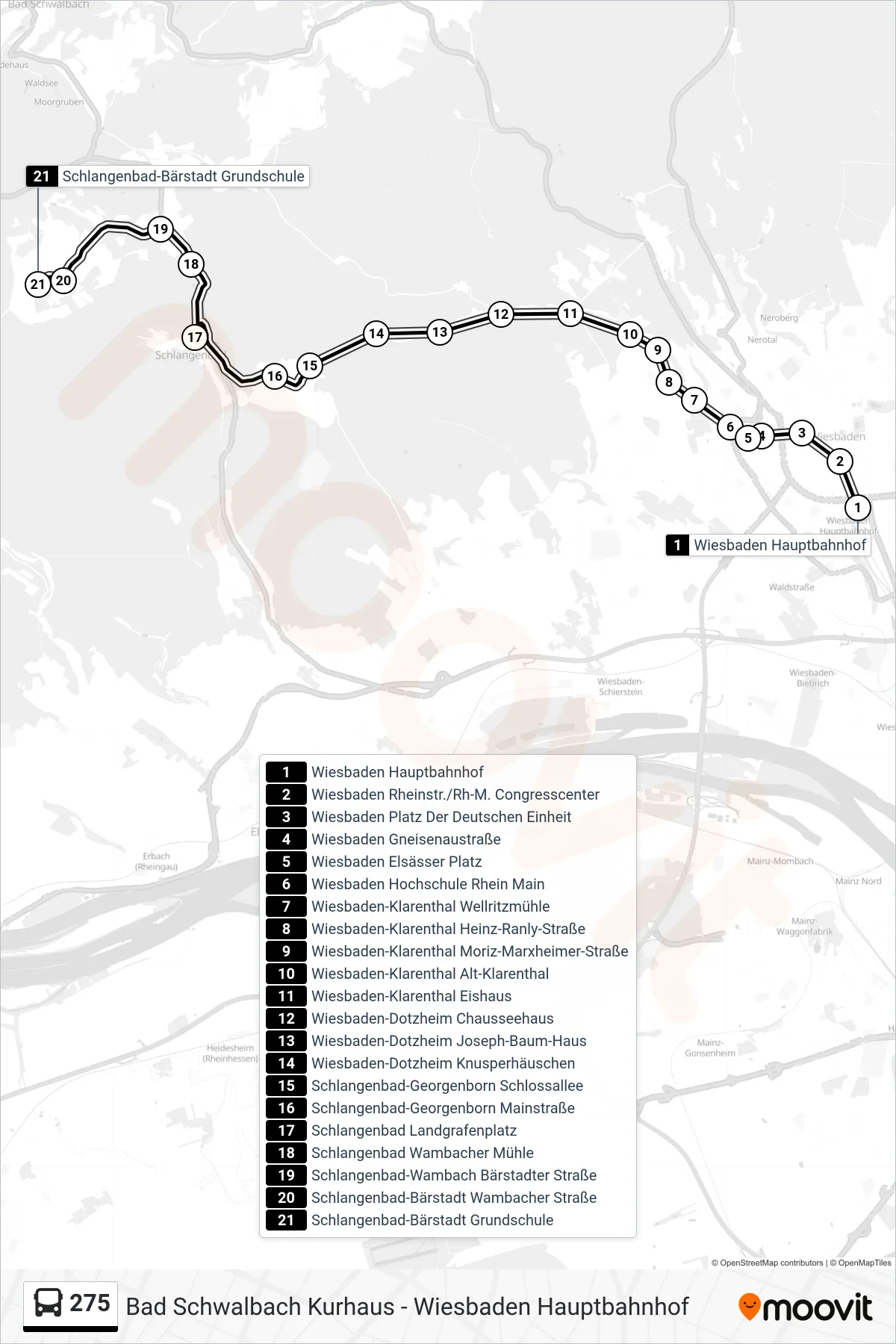 275 bus Line (Schlangenbad-Bärstadt Grundschule) route and stops on a map