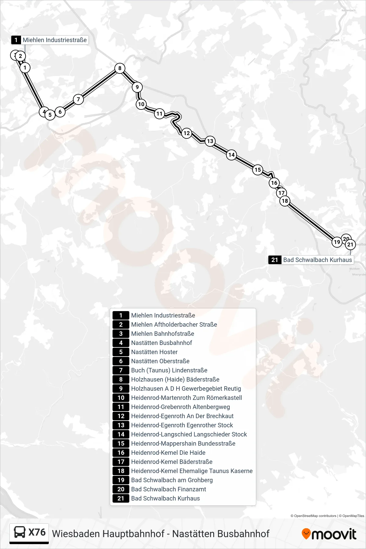 X76 bus Line (Bad Schwalbach Kurhaus) route and stops on a map