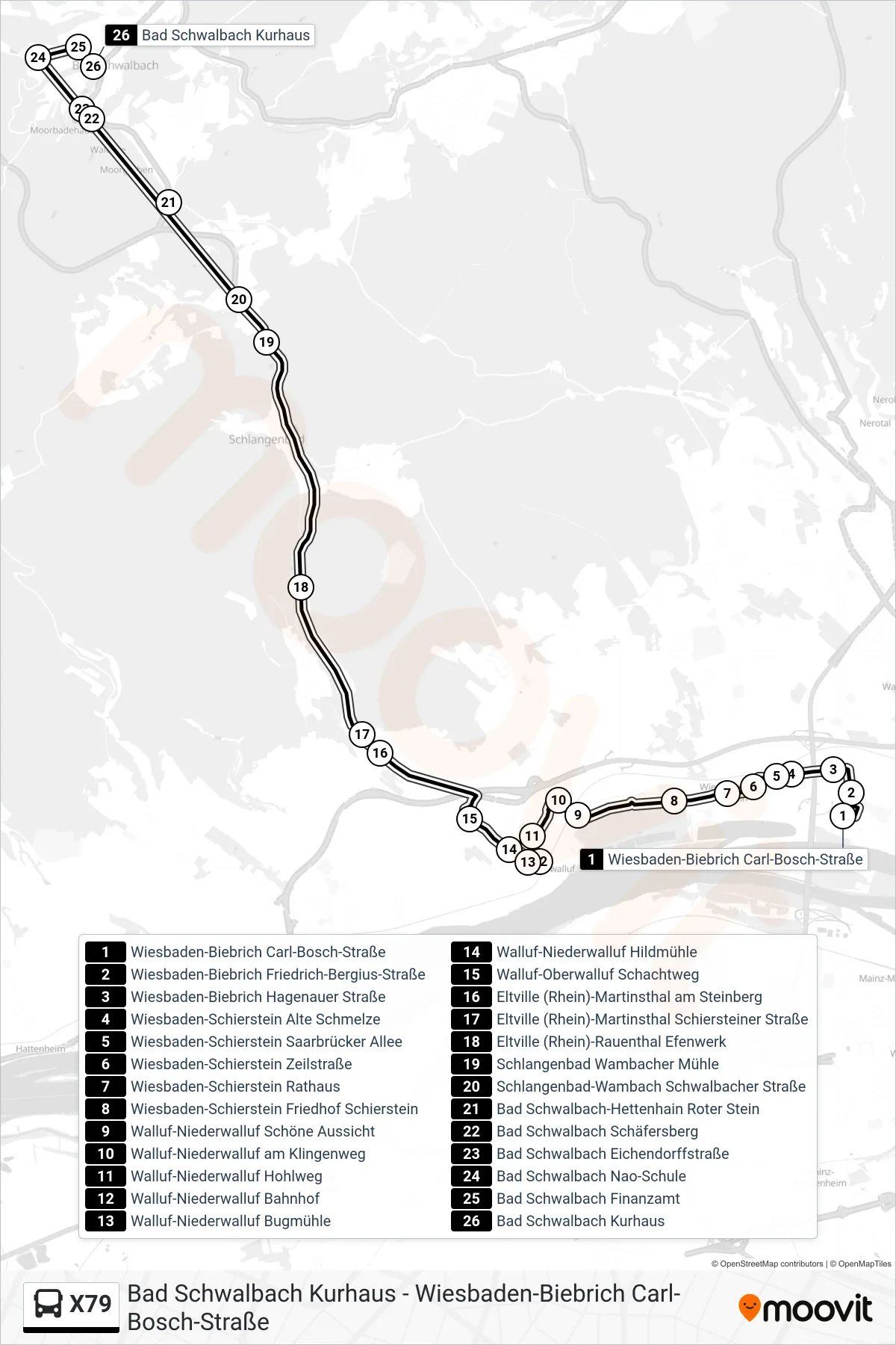 X79 bus Line (Bad Schwalbach Kurhaus) route and stops on a map
