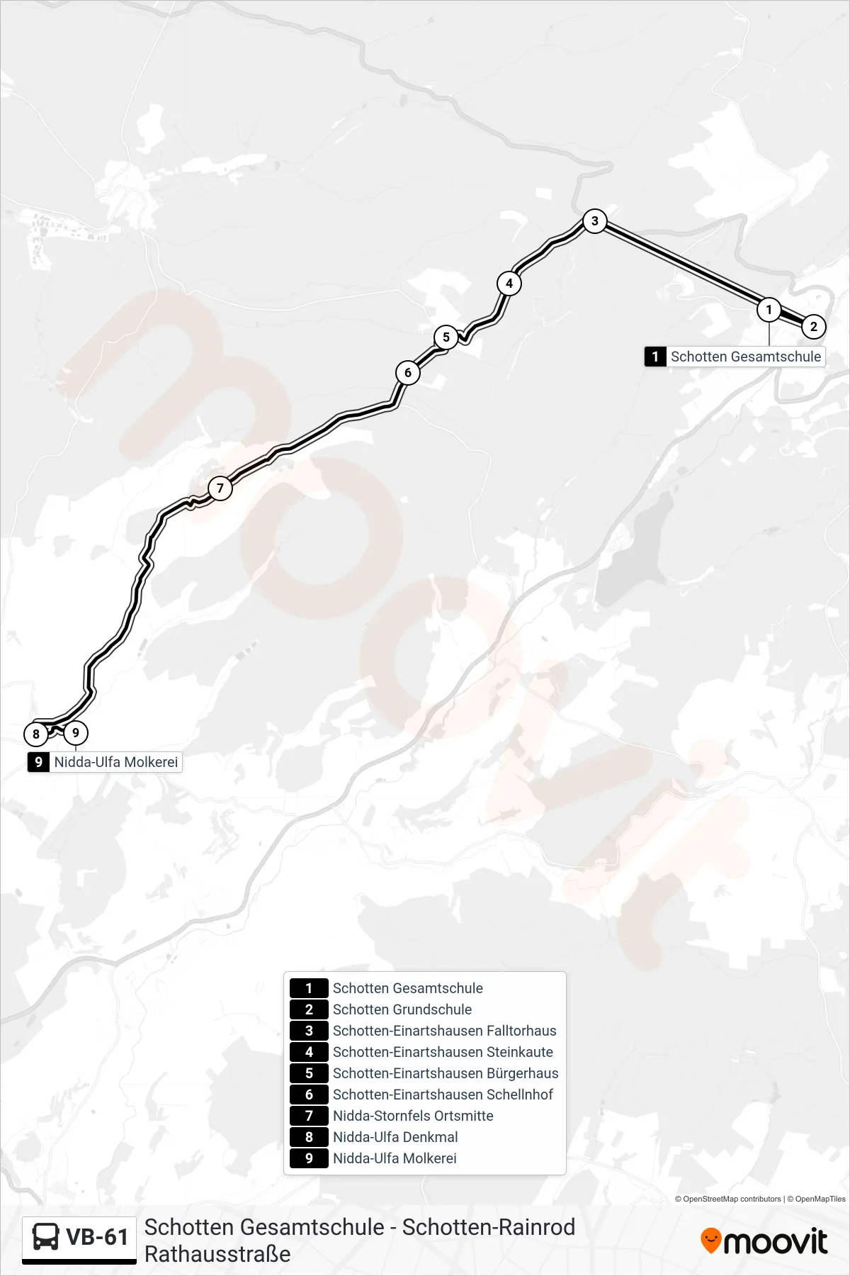 VB-61 bus Line (Nidda-Ulfa Molkerei) route and stops on a map
