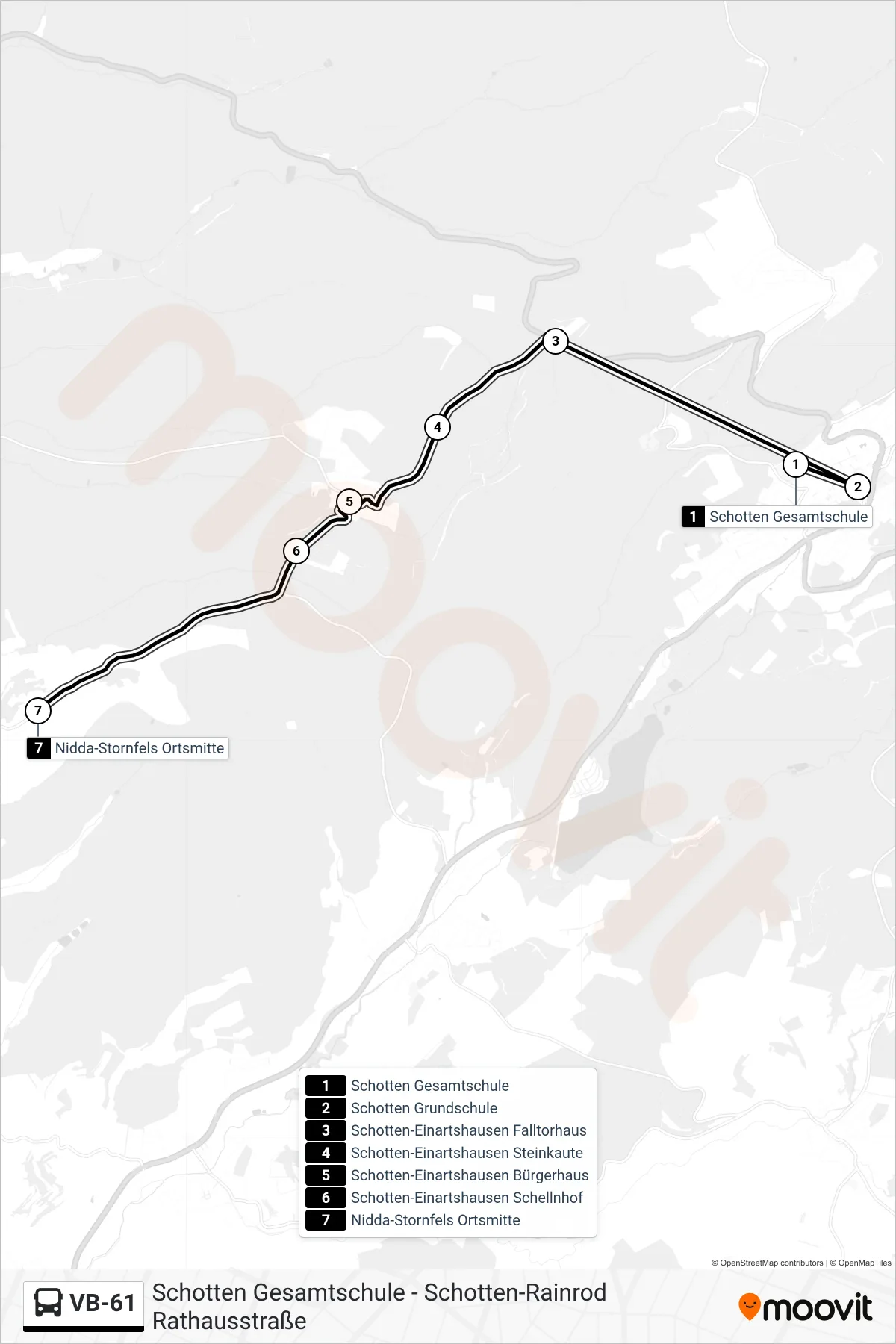 Linie VB-61 (Bus) Richtung Nidda-Stornfels Ortsmitte: Route und Haltestellen auf der Karte