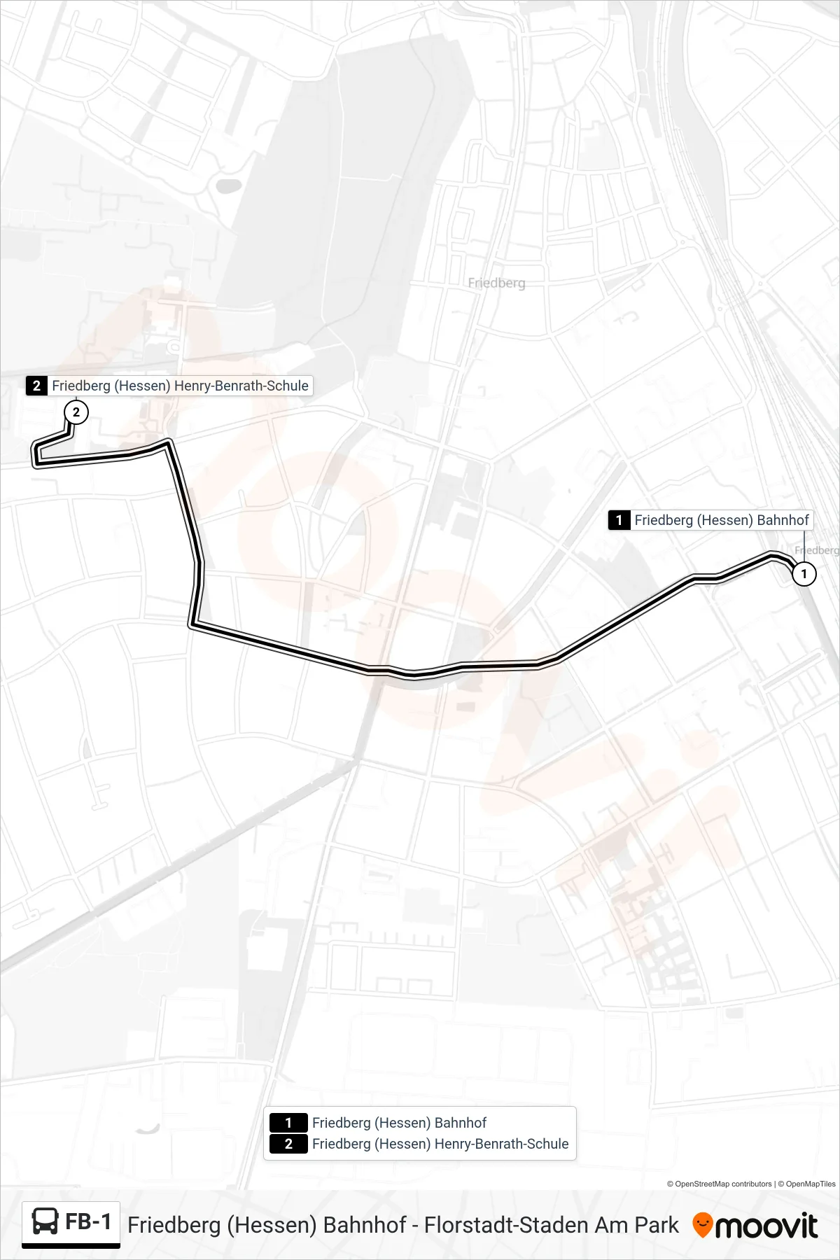 FB-1 bus Line (Friedberg (Hessen) Henry-Benrath-Schule) route and stops on a map