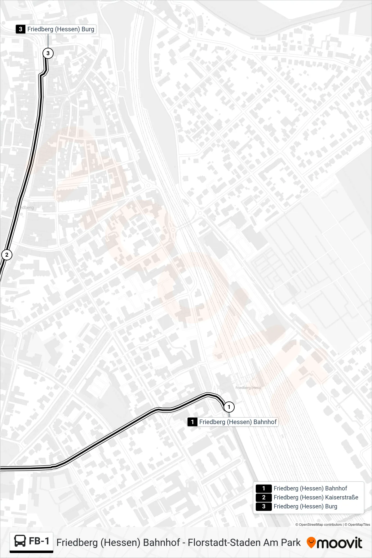 FB-1 bus Line (Friedberg (Hessen) Burg) route and stops on a map