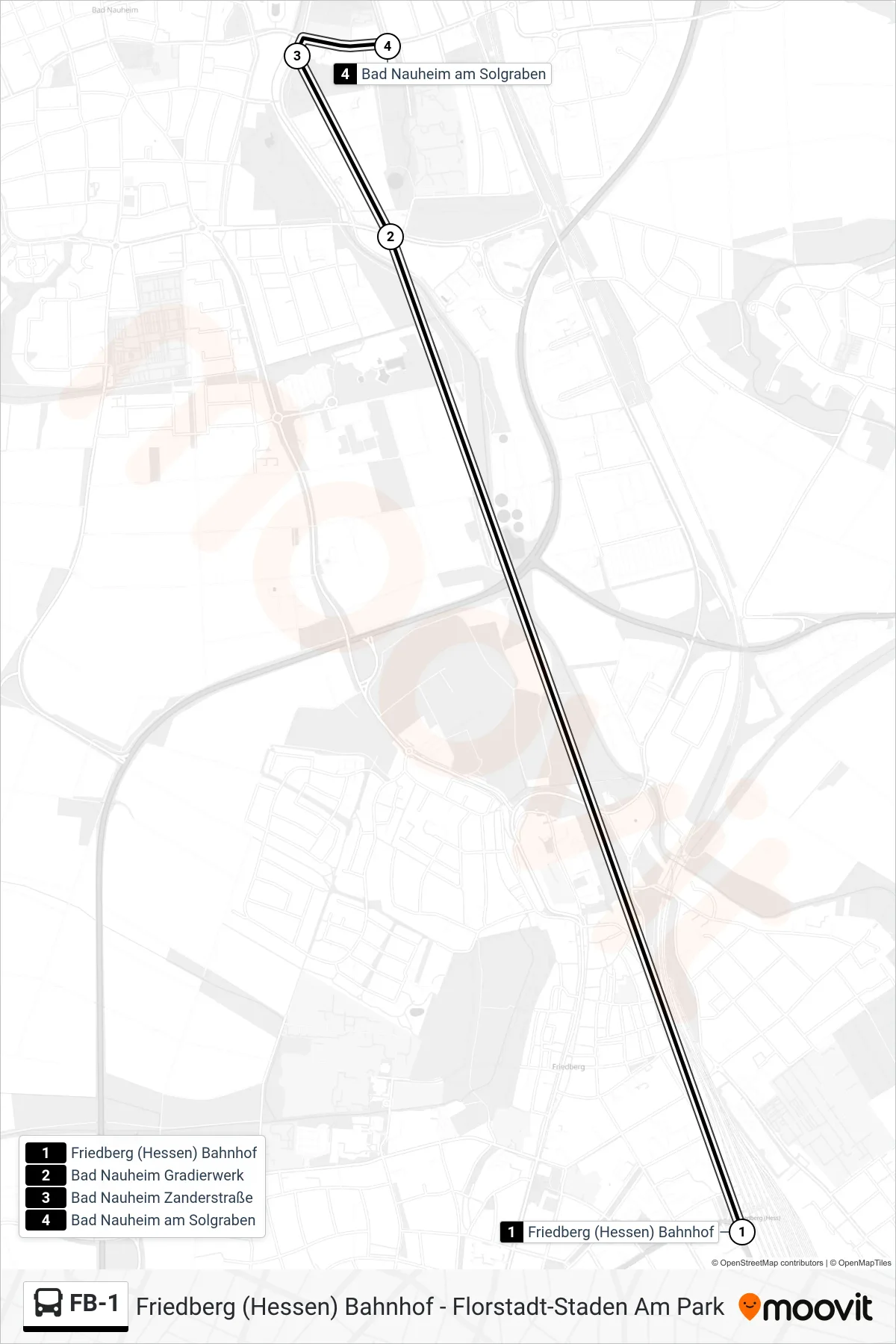 FB-1 bus Line (Bad Nauheim am Solgraben) route and stops on a map