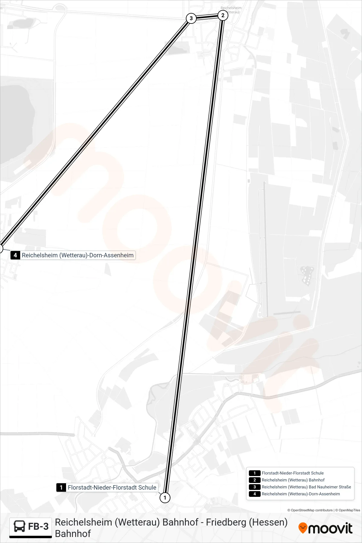 FB-3 bus Line (Reichelsheim (Wetterau)-Dorn-Assenheim) route and stops on a map