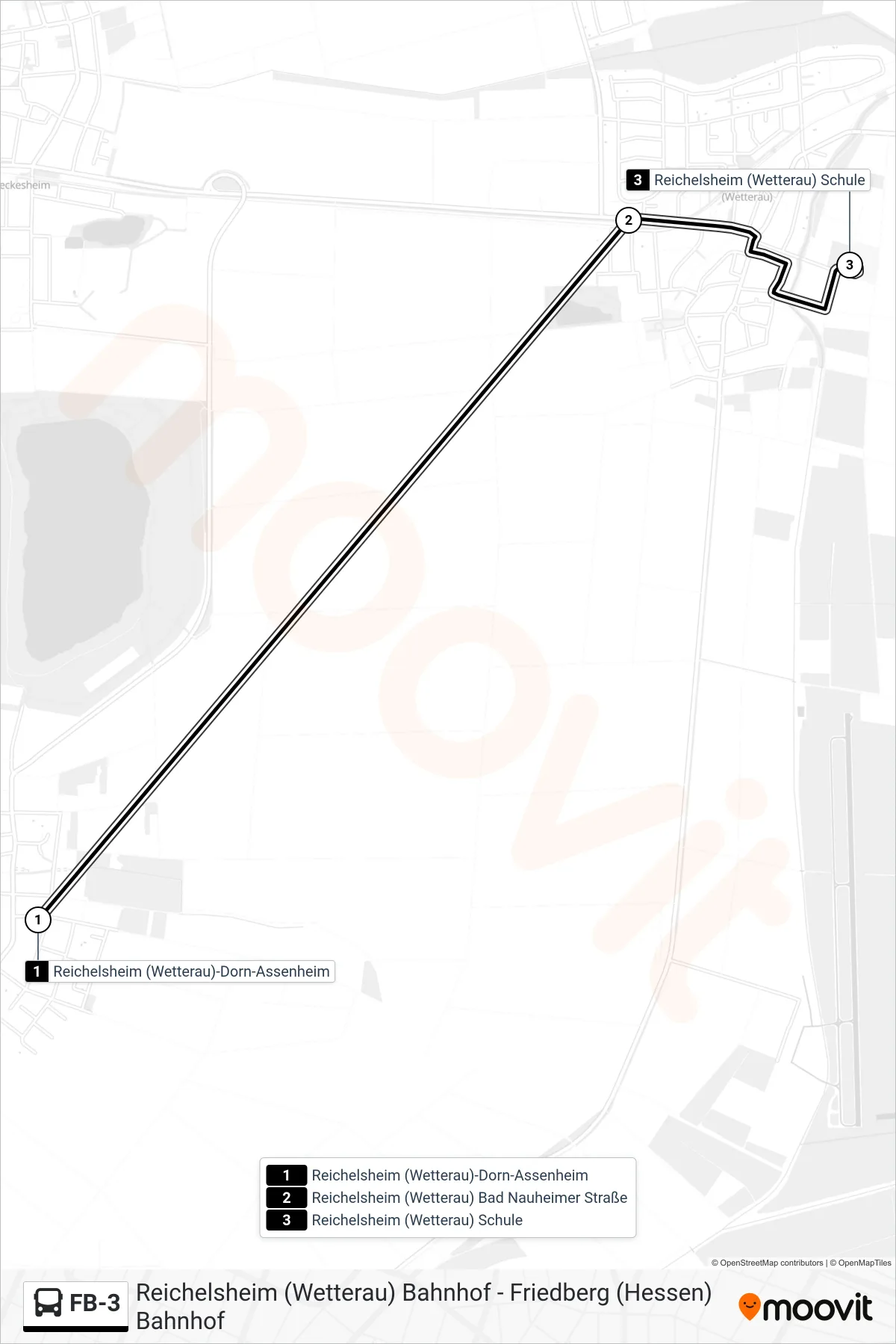 FB-3 bus Line (Reichelsheim (Wetterau) Schule) route and stops on a map