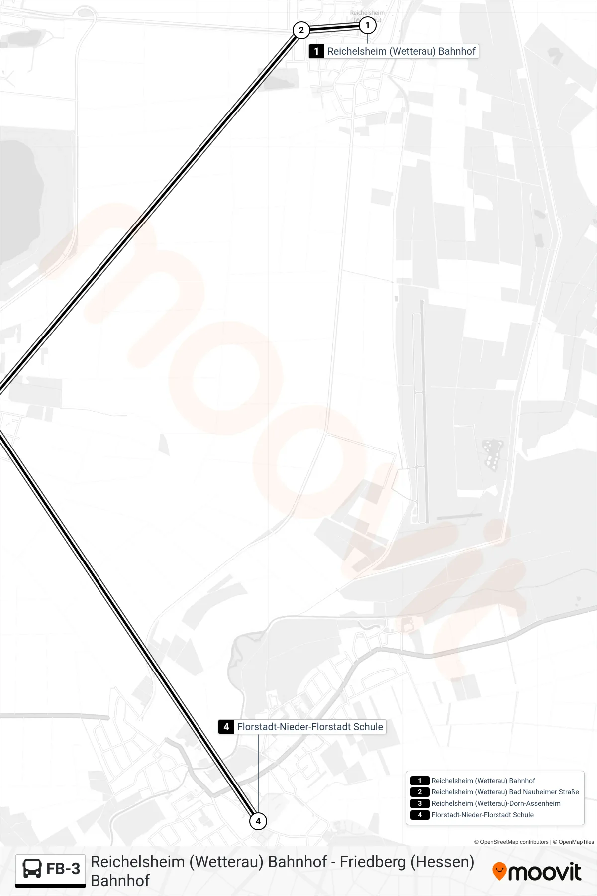 FB-3 bus Line (Florstadt-Nieder-Florstadt Schule) route and stops on a map