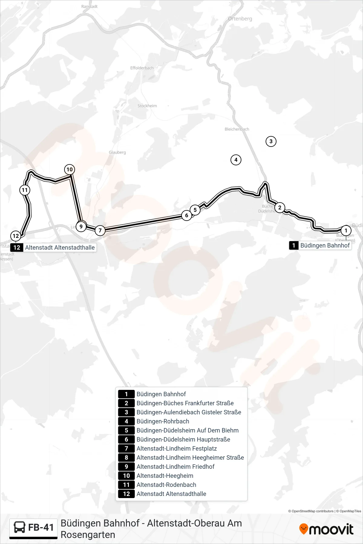 FB-41 bus Line (Altenstadt Altenstadthalle) route and stops on a map