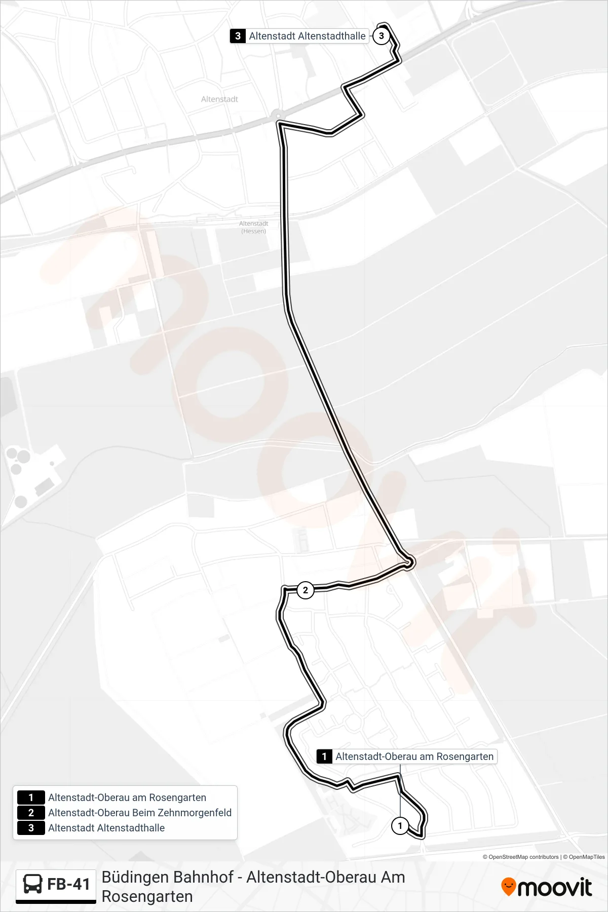 FB-41 bus Line (Altenstadt Altenstadthalle) route and stops on a map