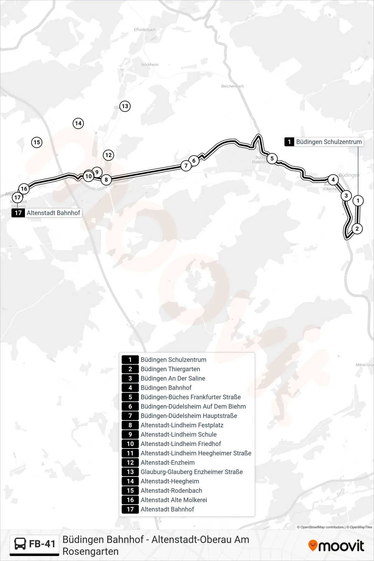 Linie FB-41 (Bus) Richtung Altenstadt Bahnhof: Route und Haltestellen auf der Karte