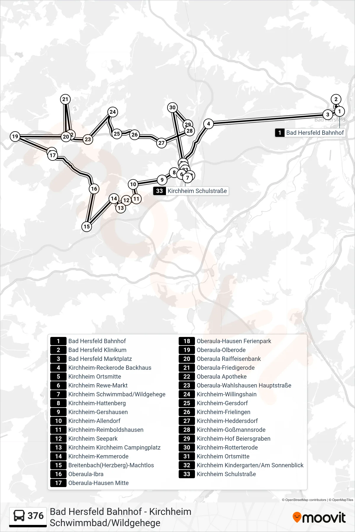 Linie 376 (Bus) Richtung Kirchheim Schwimmbad/Wildgehege: Route und Haltestellen auf der Karte