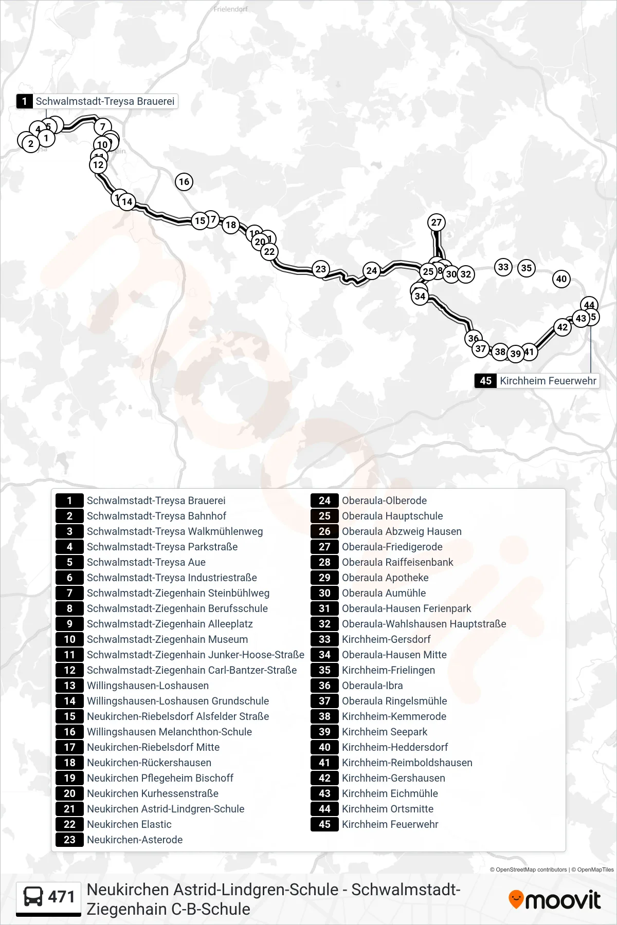 471 bus Line (Kirchheim) route and stops on a map