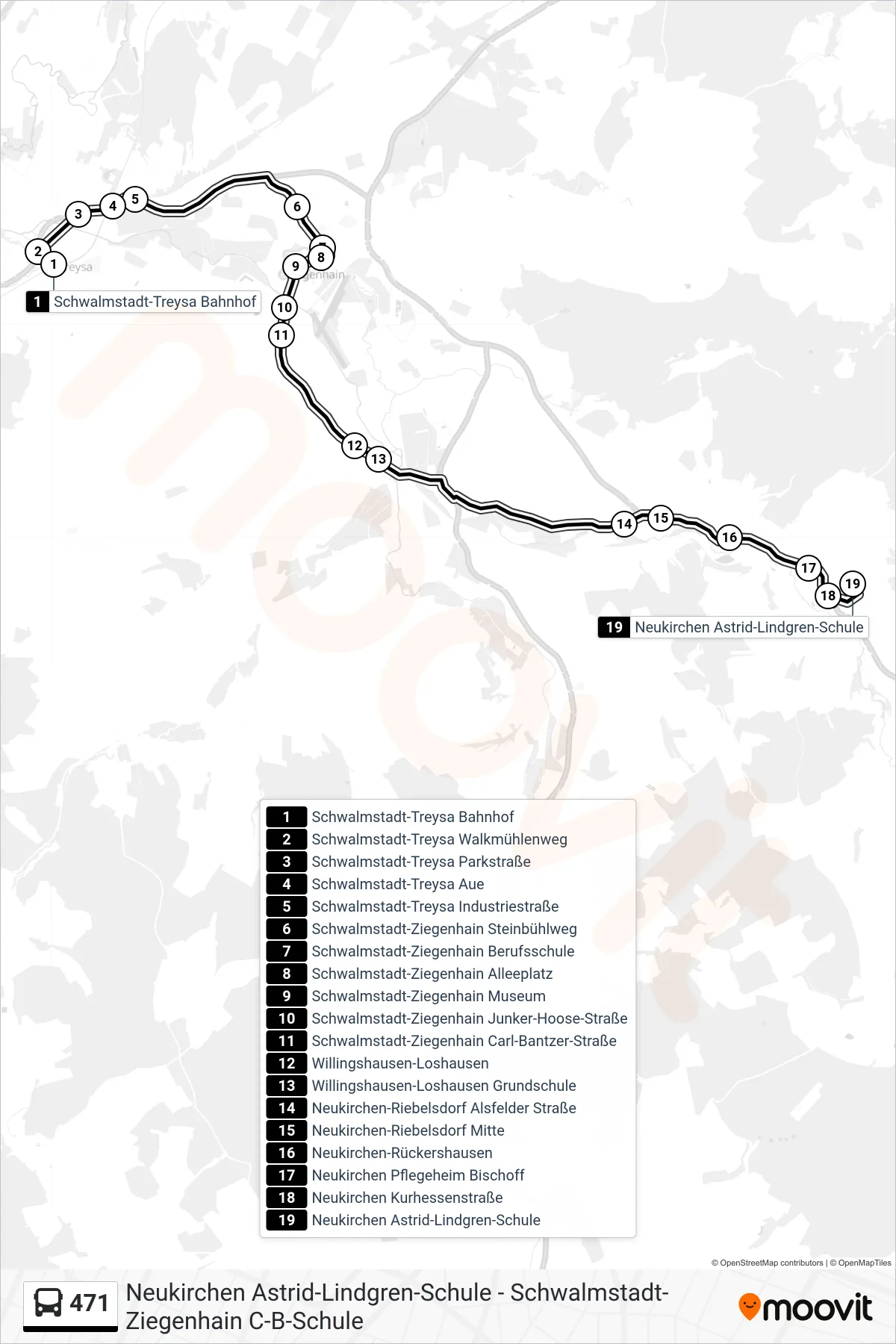 Linie 471 (Bus) Richtung Neukirchen: Route und Haltestellen auf der Karte