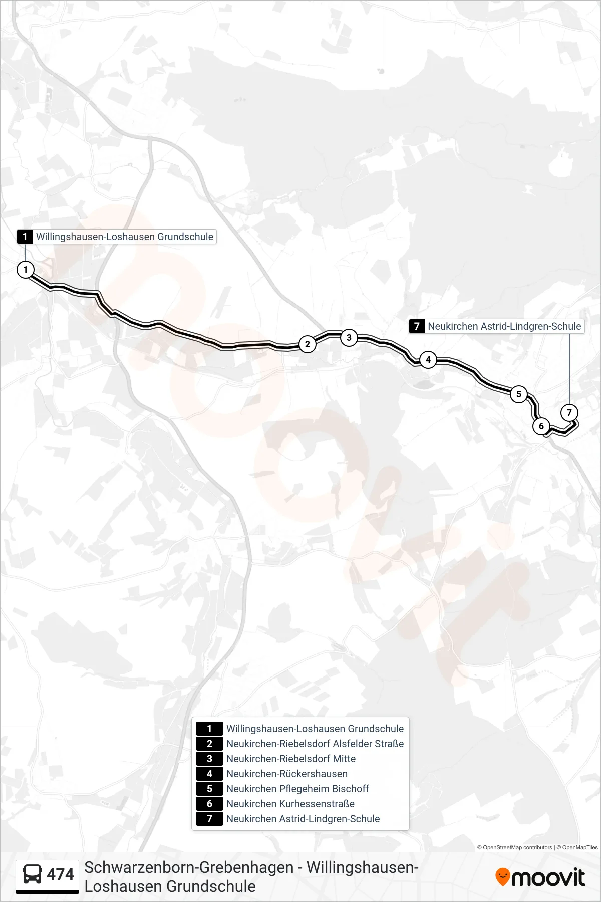 Linie 474 (Bus) Richtung Neukirchen A.-Lindgren-Schule: Route und Haltestellen auf der Karte