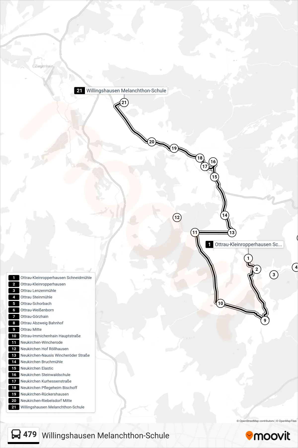 Linie 479 (Bus) Richtung Willingshausen Melanchthon-Schule: Route und Haltestellen auf der Karte