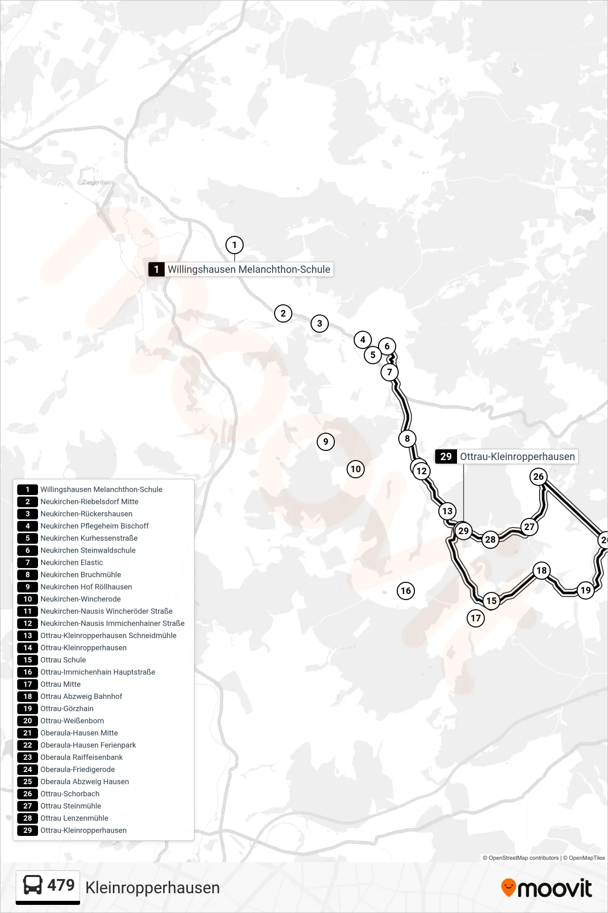 479 bus Line (Kleinropperhausen) route and stops on a map