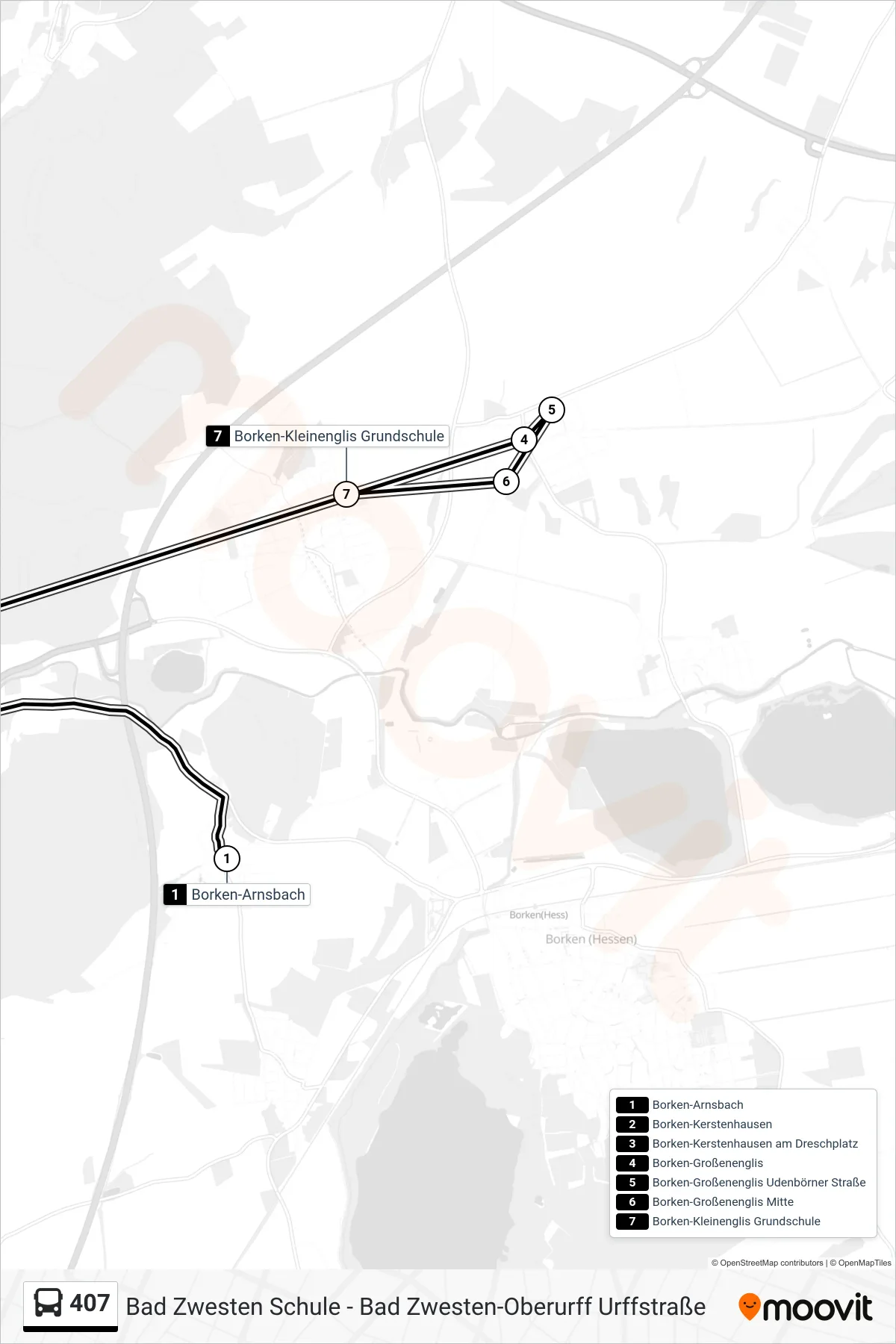 407 bus Line (Kleinenglis, Grundschule) route and stops on a map