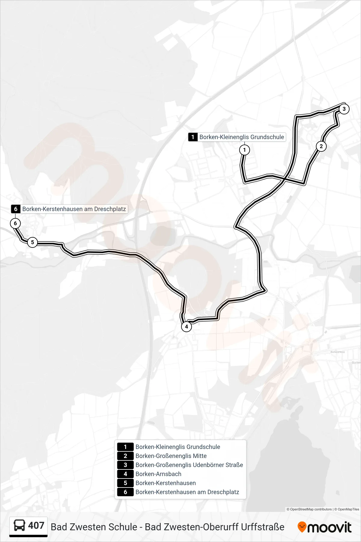 407 bus Line (Kerstenhausen) route and stops on a map