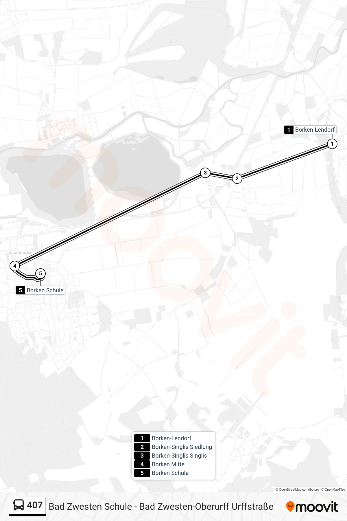 407 bus Line (Borken Schule) route and stops on a map