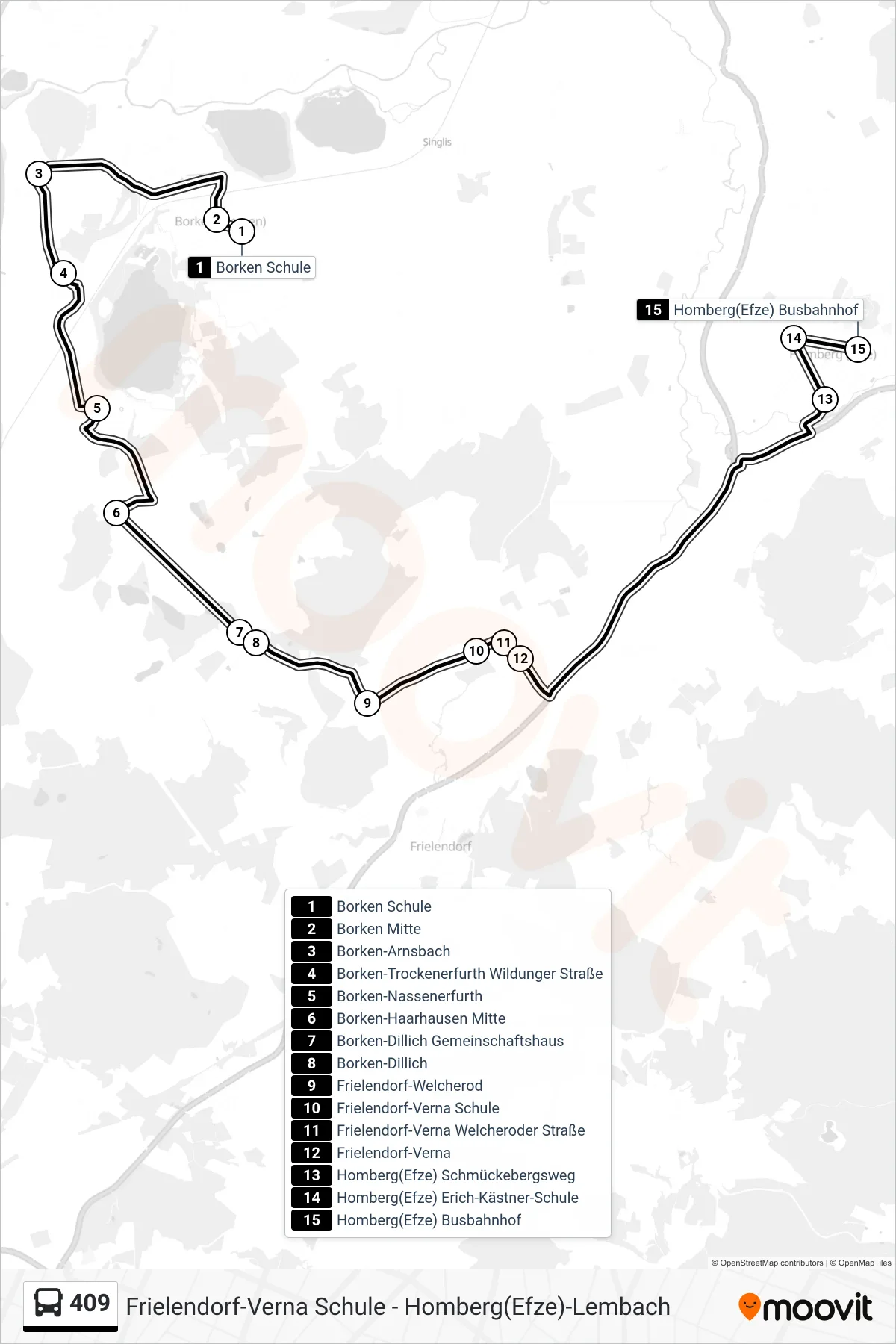 Linie 409 (Bus) Richtung Homberg(Efze) Busbahnhof: Route und Haltestellen auf der Karte