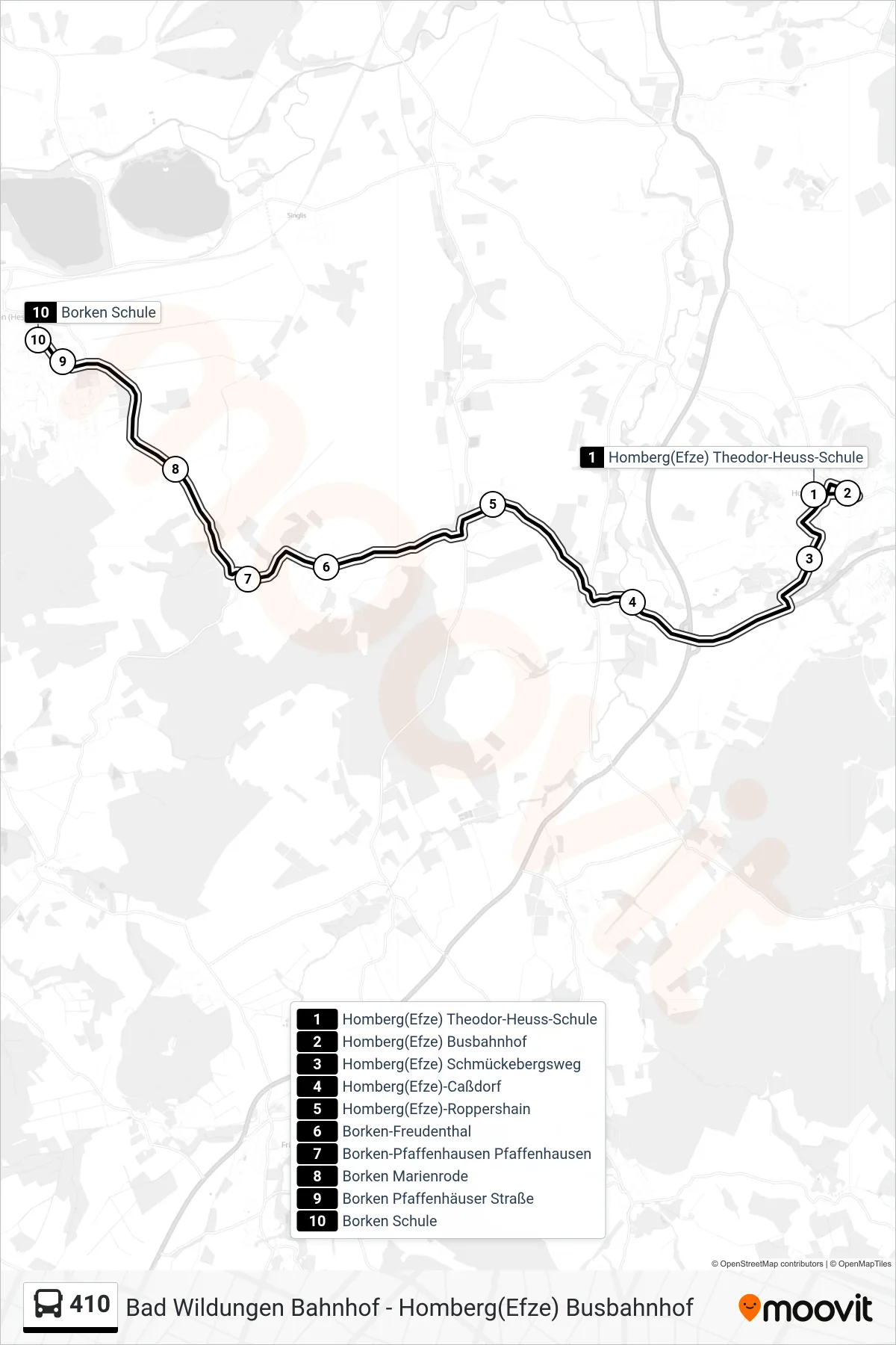 410 bus Line (Borken Schule) route and stops on a map