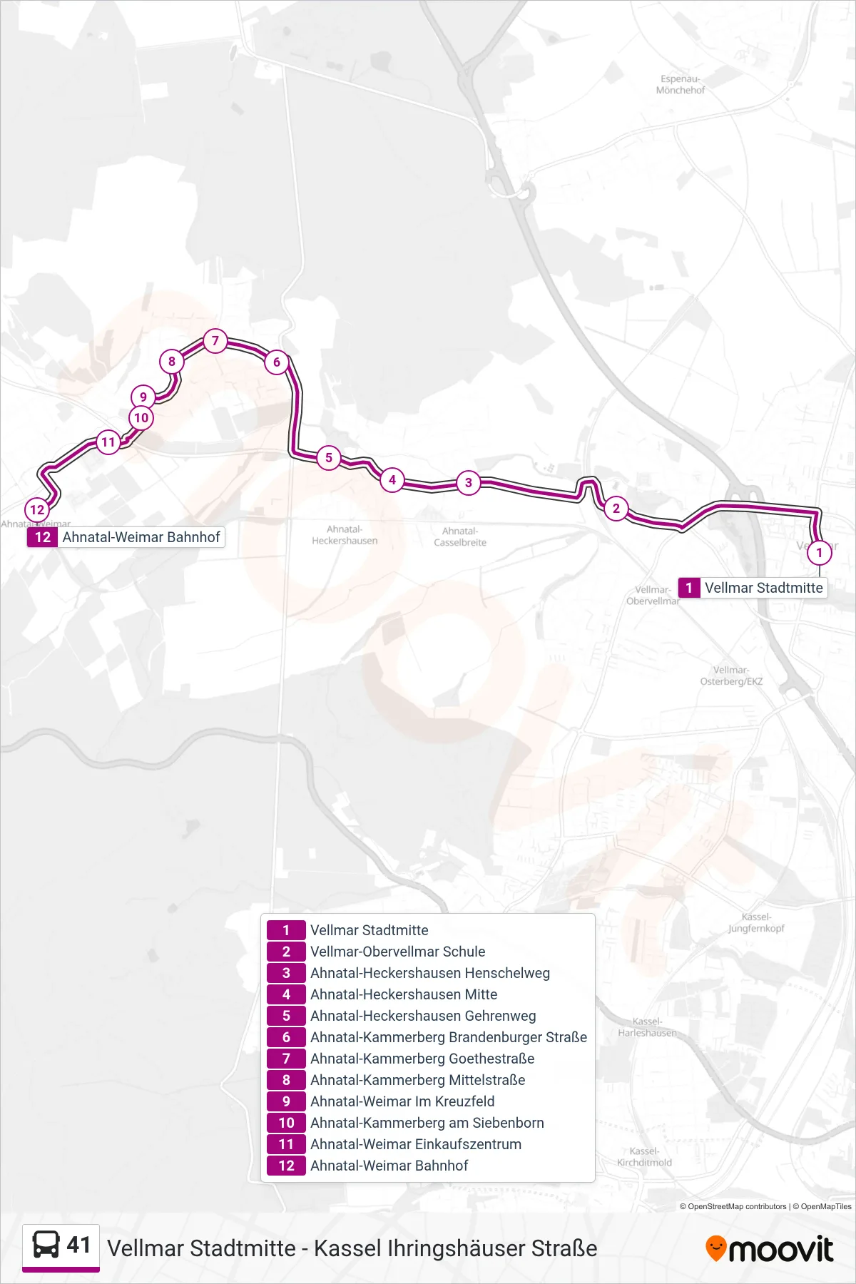 41 bus Line (Weimar Bahnhof) route and stops on a map