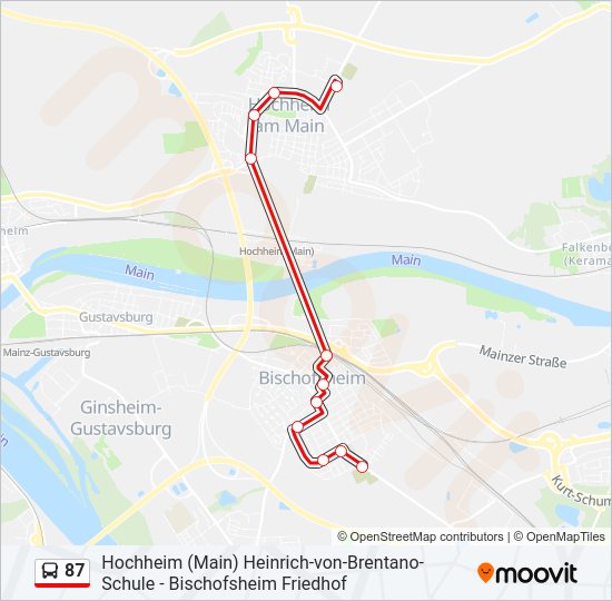 Автобус 87: карта маршрута