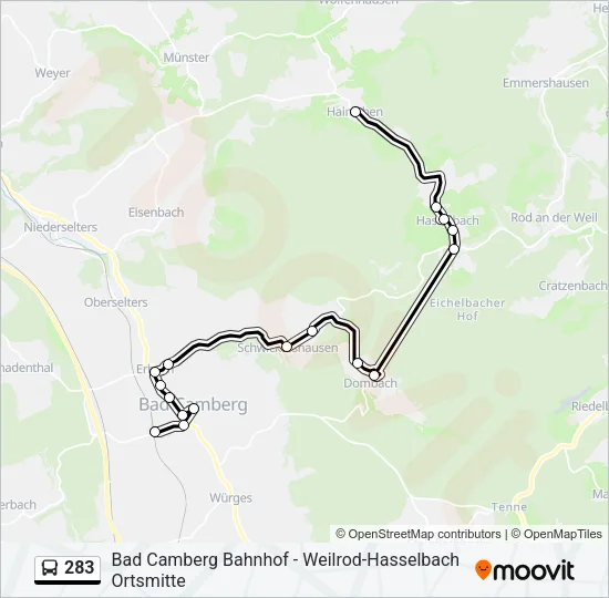 283 Bus Line Map