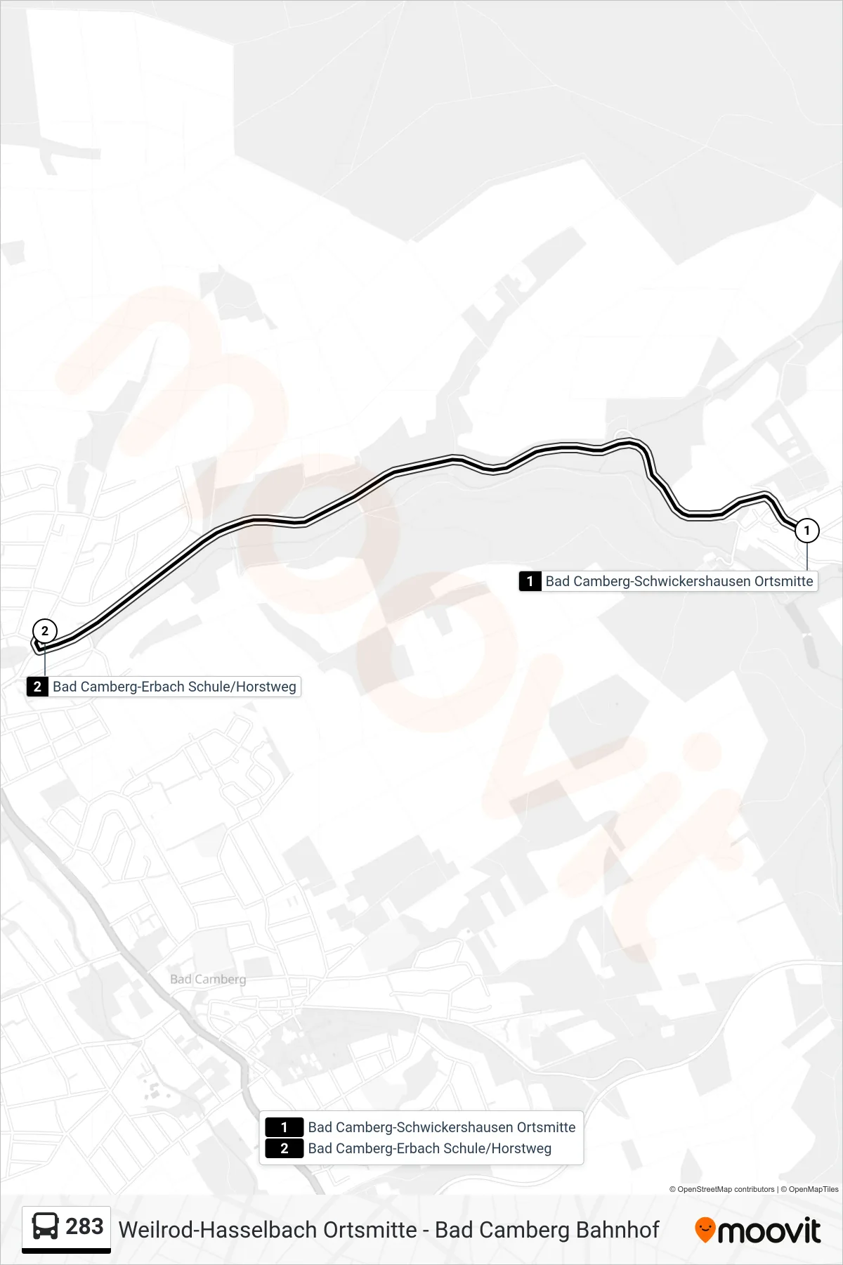 Linie 283 (Bus) Richtung Bad Camberg-Erbach Schule/Horstweg: Route und Haltestellen auf der Karte