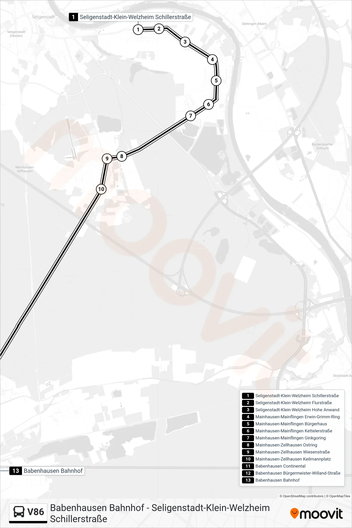 Linie V86 (Bus) Richtung Babenhausen Bahnhof: Route und Haltestellen auf der Karte