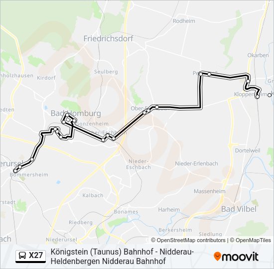 Автобус X27: карта маршрута